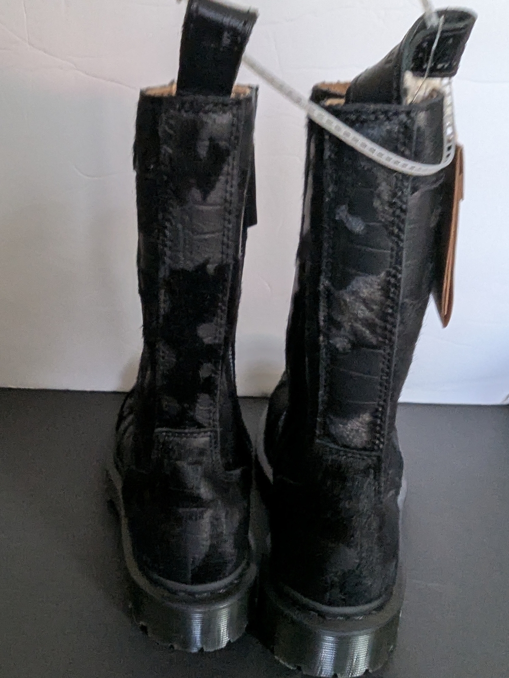 Dr. Martens Rejena Hair On Croc Emboss Leather Limited Edition Boots Black 6 - Picture 3 of 8